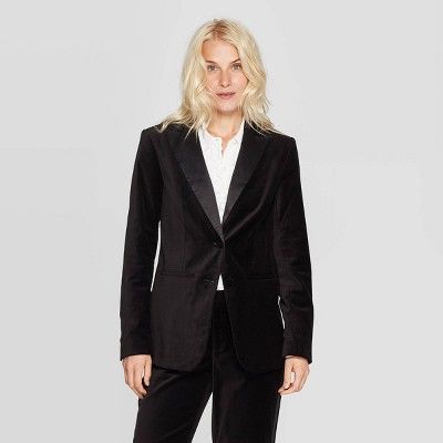 Women's Long Sleeve Button-Front Tuxedo Jacket - A New Day™ Black | Target