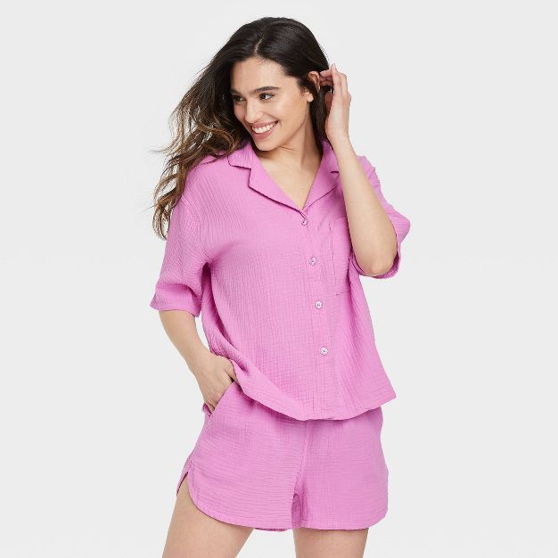 Women's 100% Cotton Short Sleeve Notch Collar Pajama Top - Stars Above™ | Target