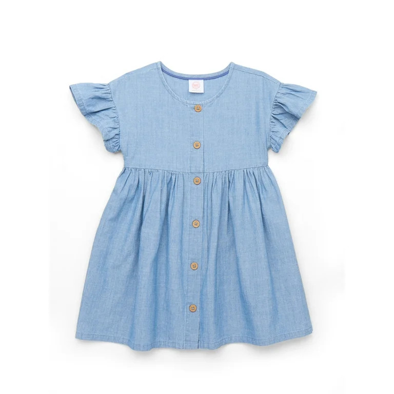 Wonder Nation Toddler Girls Cotton Dress with Flutter Sleeves, Sizes 12M-5T | Walmart (US)