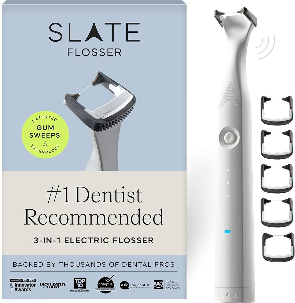Slate Electric Flosser - Rechargeable | 3-in-1 Dentist-Invented with Reusable Floss Heads, Gum Br... | Amazon (US)