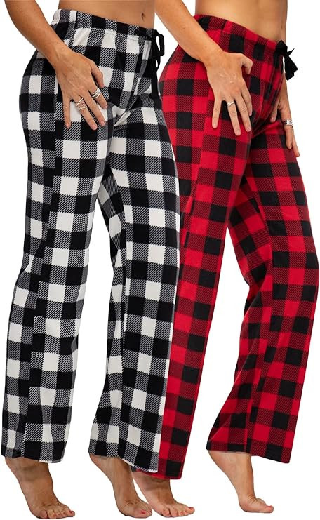 DEVOPS 2 Pack Women's Buffalo Plaid Plush Fleece Pajama Pants Sleepwear | Amazon (US)