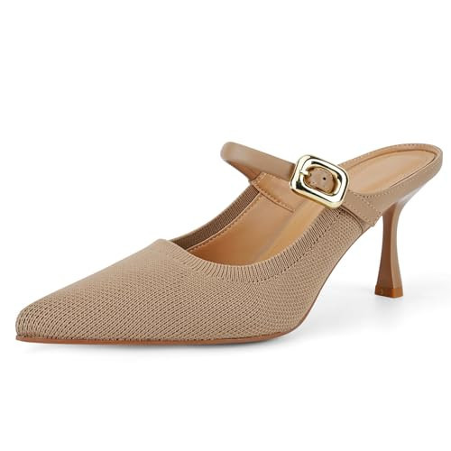 MLTT Nude Heels for Women Stiletto Heel Slingback Knit Heels Closed Pointed Toe High Heel Womens Nude Pumps Dress Wedding Shoes Size 6 | Amazon (US)