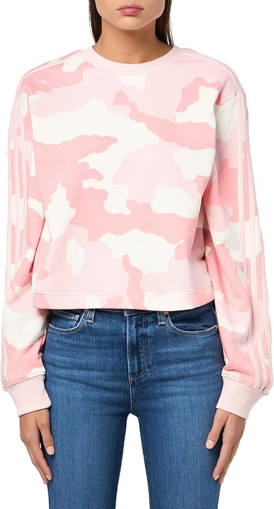 adidas Women's Plus Size Essentials 3 Stripes Camouflage Printed Cropped Sweatshirt | Amazon (US)