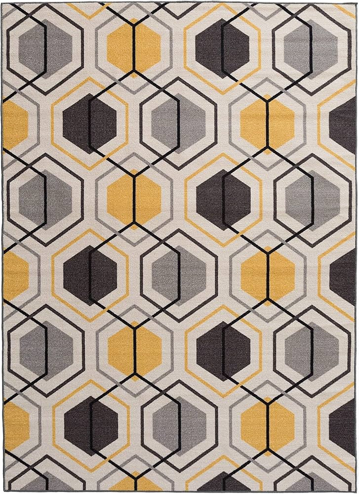 Rugshop Contemporary Geometric Stripe Carpet for Living Room,Bedroom,Home Office,Kitchen Non-Slip (Non-Skid) Area Rug 5 X 7 (5' 3" X 7' 3") Yellow | Amazon (US)