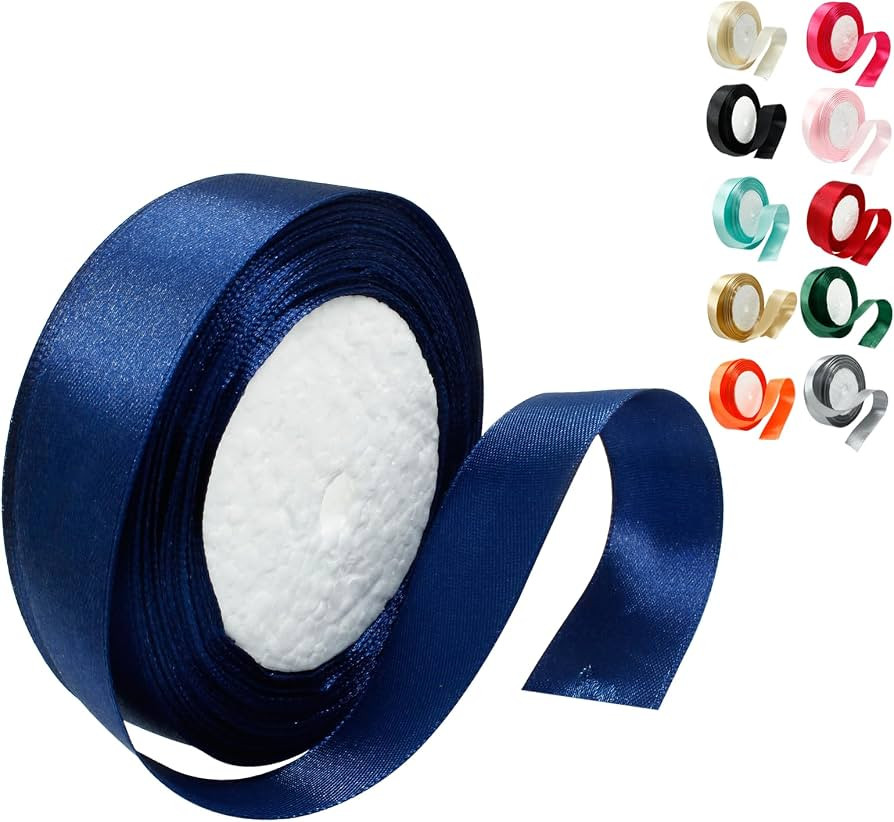 Navy Blue Satin Ribbon - 1 Inch x 25 Yards, Wedding Bouquet Ribbon, Silk & Polyester Shiny Fabric... | Amazon (US)