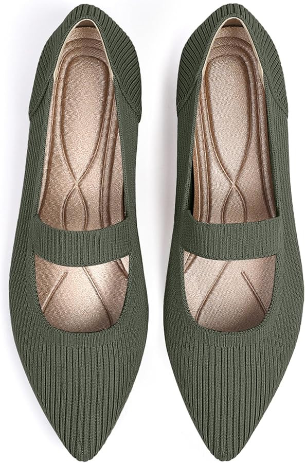 Women's Flats Shoes Pointed Toe Knit Washable Ballet Comfortable Dressy Mary Jane Flat | Amazon (US)