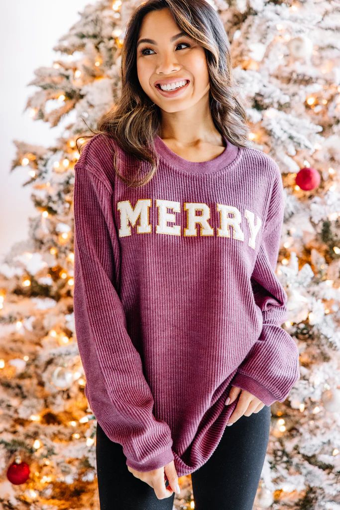 Merry Maroon Red Varsity Corded Sweatshirt | The Mint Julep Boutique