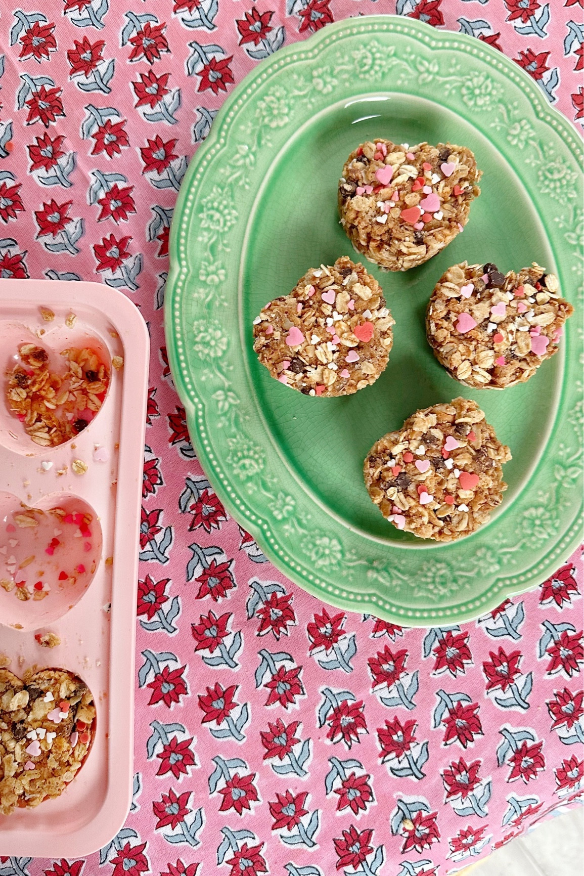 This granola bar recipe is an old favorite from my blog archives, and I pulled it out this weekend for a little experiment with my new heart tray I picked up at Target! Instead of slicing the granola bars into bars, I pressed into the heart molds and added a few heart sprinkles onto the top and bottom, and they were a BIG hit. Jane was circling the kitchen island asking when they'd be ready to eat. Tagged the supplies and my original recipe in my stories, (just make sure you press them into the molds really hard so they compact down tight and stick together, and the recipe contains peanuts and peanut butter, but leave out the nuts and swap for a nut-free if you're planning to make them for a lunchbox snack.) #domestikatedishes 

#LTKSeasonal