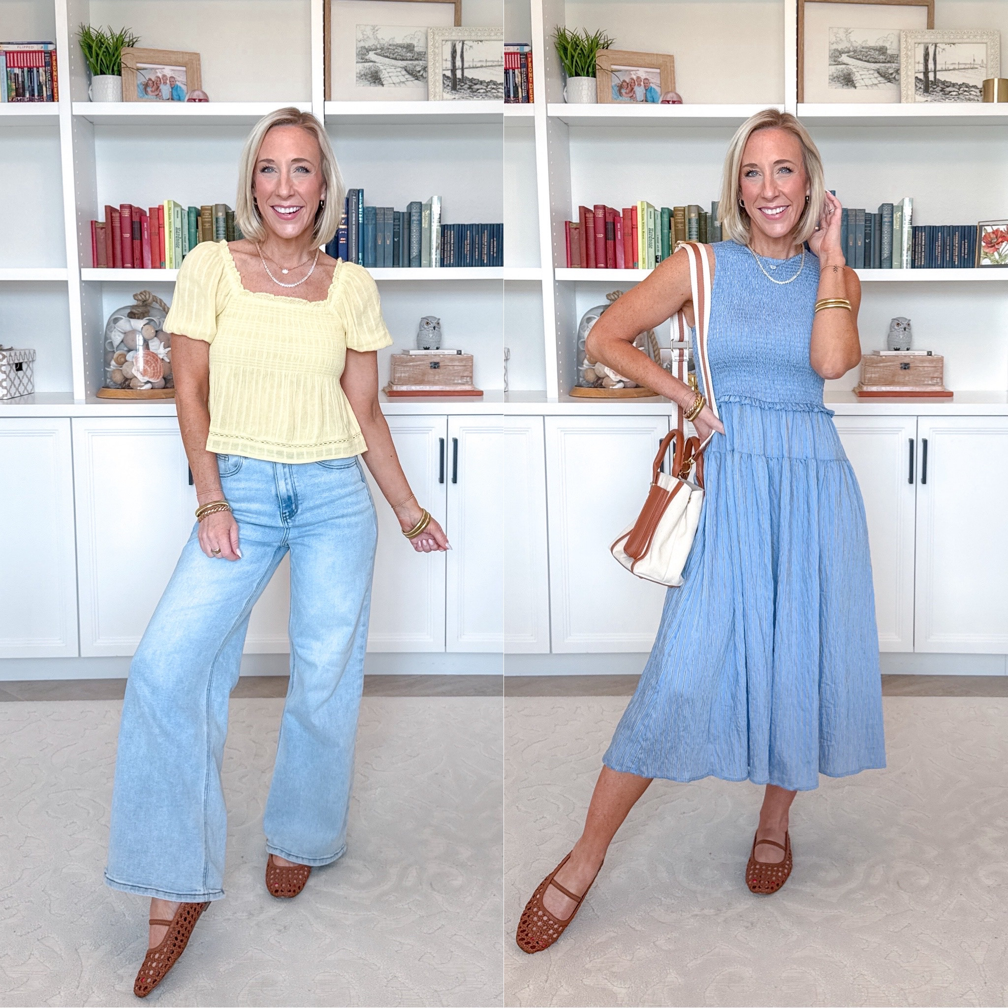 Walmart - fun new finds. Squared Toe Woven Ballet Flats - size XS. $54.99. 3 colors. Waverly Cotton Smocked Blouse - size XS. $28.50. 2 colors. * Wide Leg Jeans - size 25. Sleeveless Smocked Midi Dress - size XS. $24.98. 5 colors. 

 

#LTKOver40 #LTKSeasonal