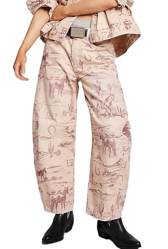 loveimgs Women Boyfriend Baggy Barrel Jeans Floral Print Denim Ankle Pants Wide Leg Mid Rise Jean... | Amazon (US)