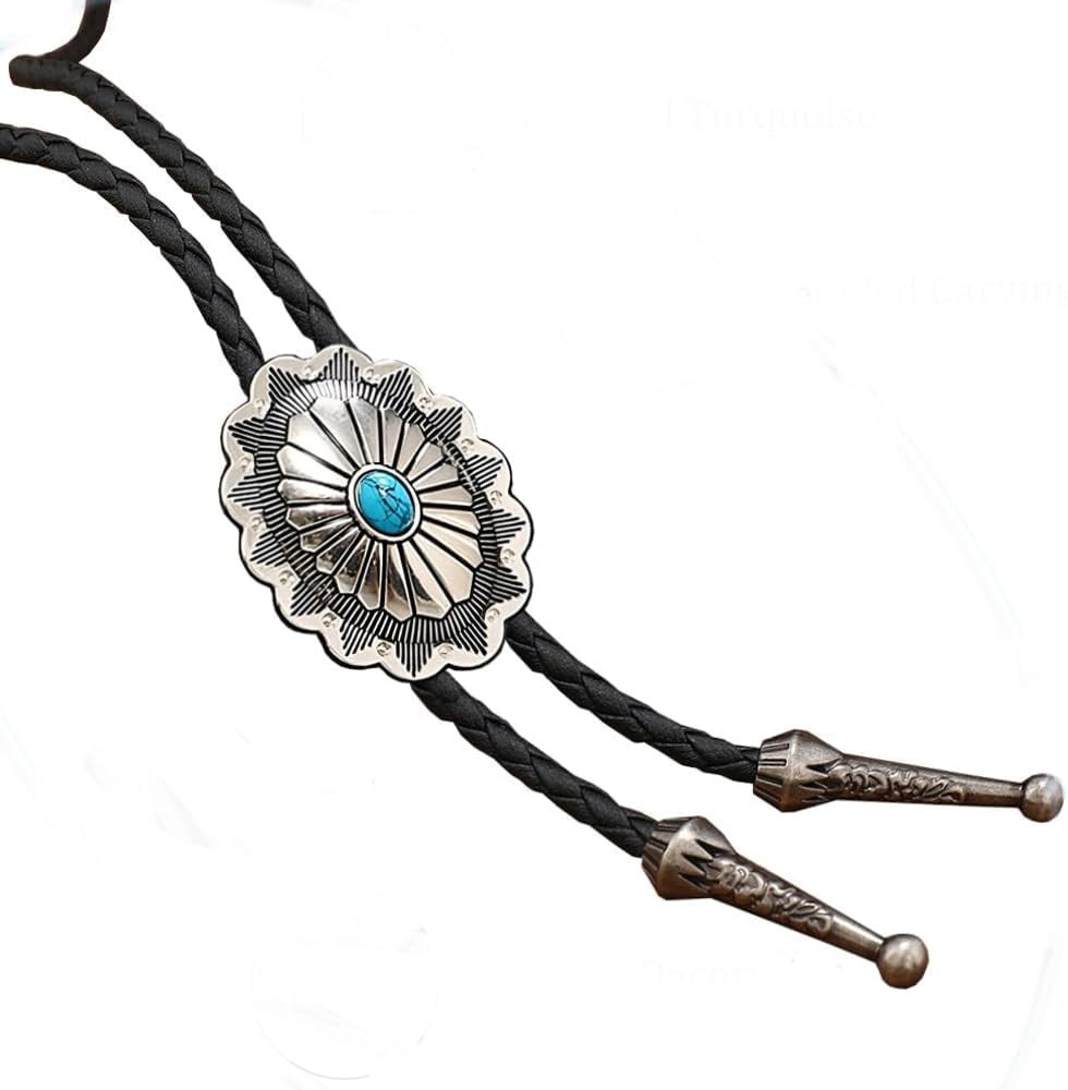 Vintage-Turquoise-Bolo-Tie for Men Women - Native American Western Cowboy Oval Bolo Tie Leather Braided Necktie | Amazon (US)