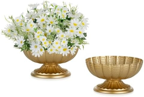 NUPTIO Small Gold Vases for Centerpieces: Brass Compote Vases for Flowers - Metal Pedestal Bowl D... | Amazon (US)