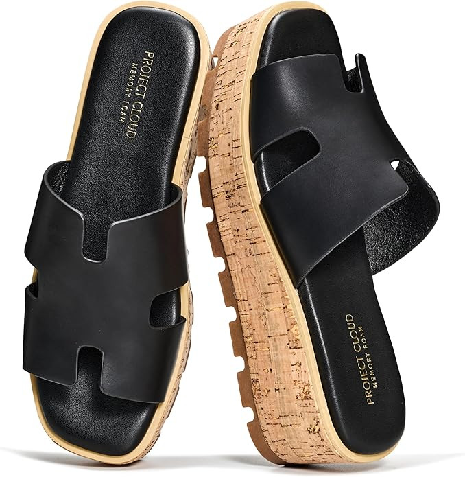 Project Cloud 100% Genuine Leather Wedge Platform Sandals Women Footwear - Memory Foam Insole and... | Amazon (US)