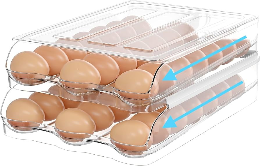 36 Eggs Holder for Fridge - Automatic 2 Tier Egg Organizer for Space-Saving and Fresh Storage - B... | Amazon (US)