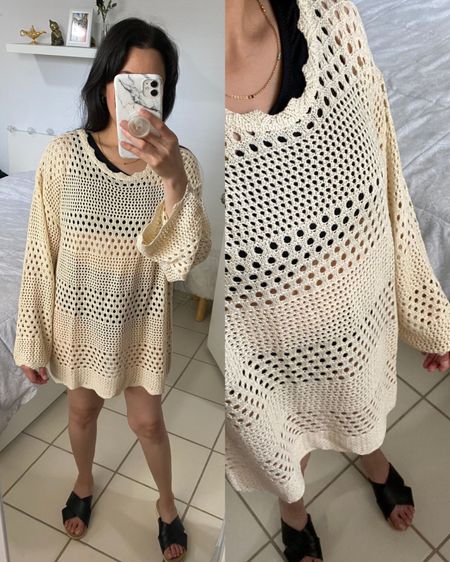 Wearing the cutest swimsuit cover up! Color Apricot, size small. It’s loose, relaxed, and so comfy 💕

Bathing suit, bikini, summer, beach, Walmart finds, long sleeve, crochet 

#LTKSeasonal #LTKtravel #LTKswim