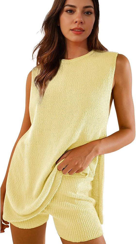 Hixiaohe Womens Pajamas Knit 2 Piece Sets for Women Sweater Outfits Beach Vacation Lounge Set Pul... | Amazon (US)