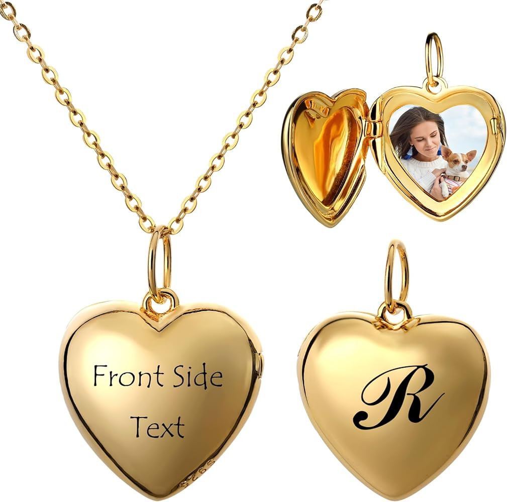 MeMeDIY Personalized Heart Locket Necklace with Photo Initial Angel Wings Picture Pendant 925 Ste... | Amazon (US)