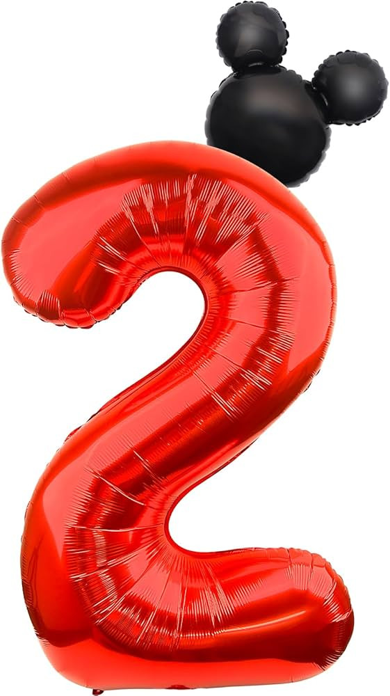 Mouse Number 2 Balloon 40 Inch Red Number 2 Balloon Mini Mouse Head Balloons for 2nd Birthday Par... | Amazon (US)