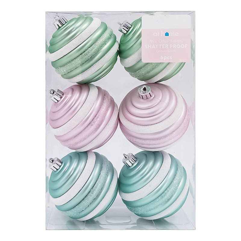 Mrs. Claus' Bakery 6-Count Pink, Green & Blue Ball Ornaments | At Home