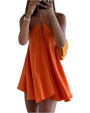 SOLY HUX Women's Mini Dress Halter Neck Sleeveless Tie Backless Swing Flowy Beach Dresses Summer ... | Amazon (US)