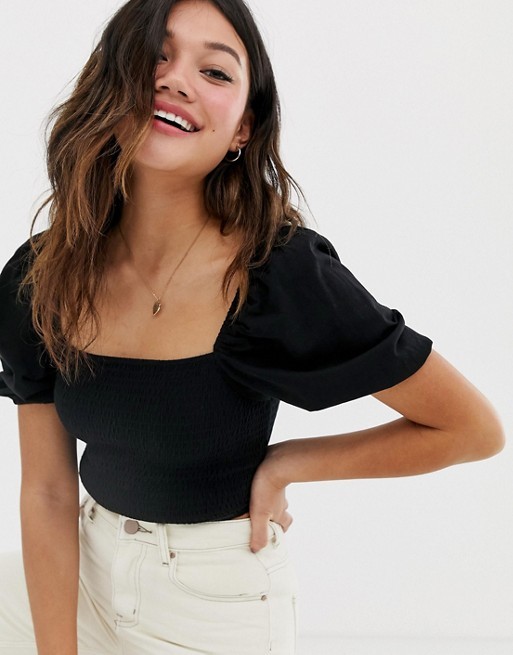 ASOS DESIGN shirred top with puff sleeve | ASOS US