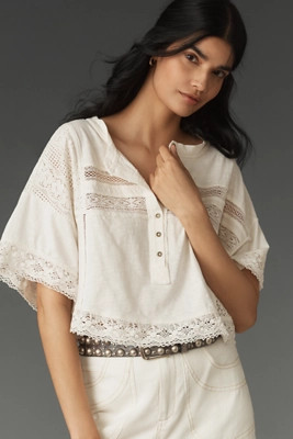 Pilcro Lace-Trim Crop Top | Anthropologie (US)
