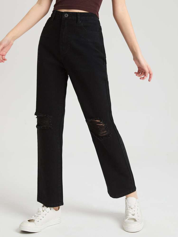SHEIN Teen Girls High Waist Ripped Jeans | SHEIN