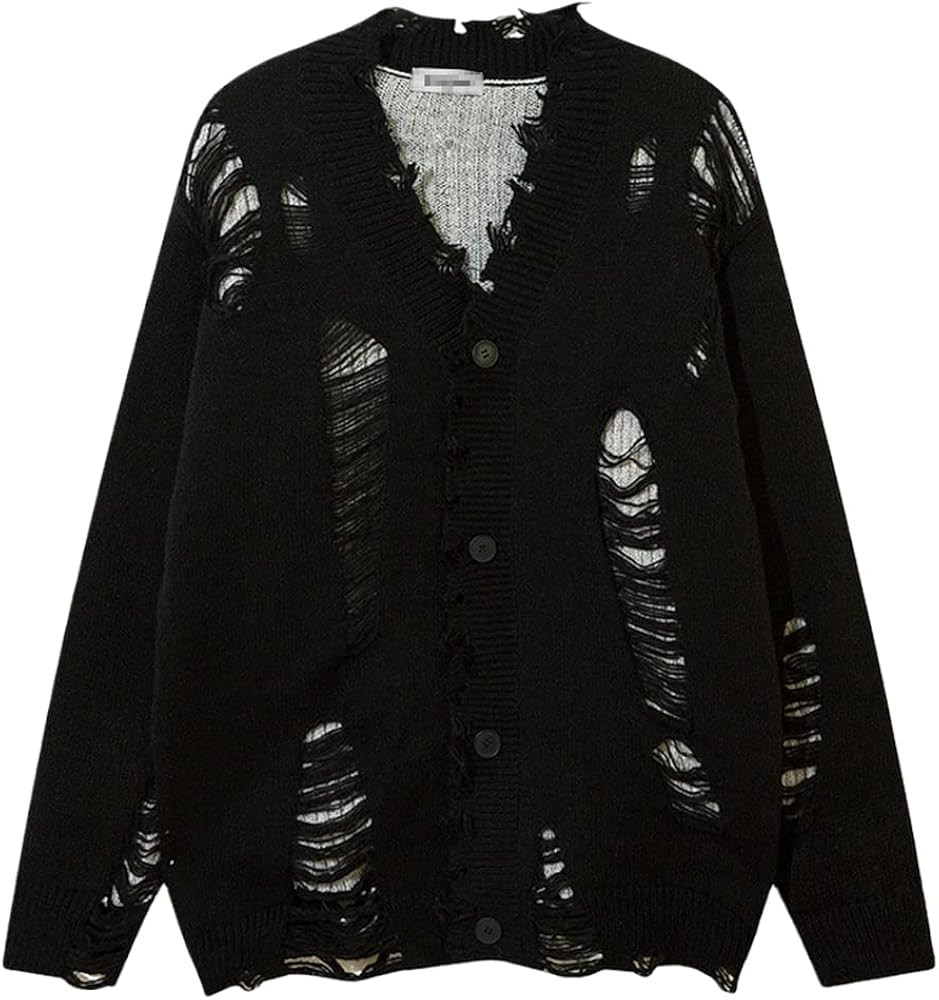Streetwear Sweaters Distressed Knitted Grunge Cardigan Men Hip Hop Pull Jumpers Loose Woman Sweat... | Amazon (US)