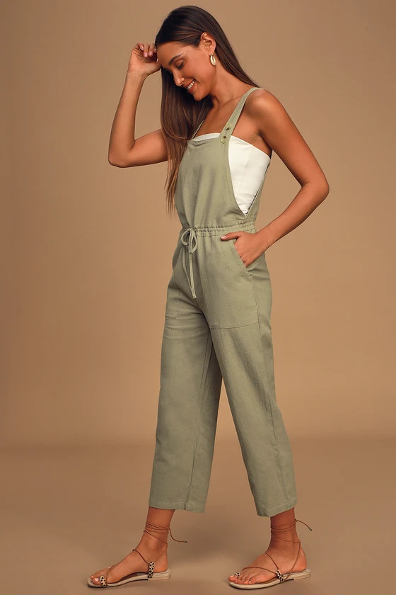 Verona Sage Green Drawstring Wide-Leg Jumpsuit | Lulus