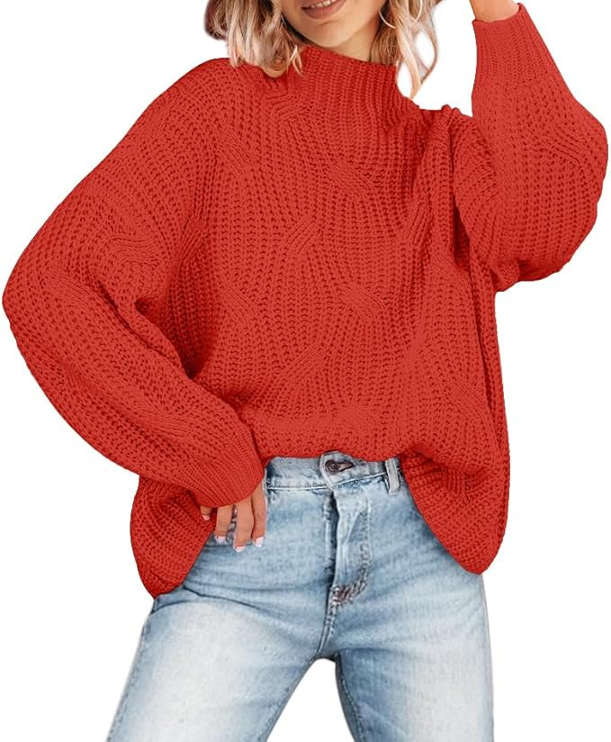 MEROKEETY Women's 2023 Long Sleeve Mock Neck Oversized Pullover Sweater Knit Chunky Jumper Tops | Amazon (US)