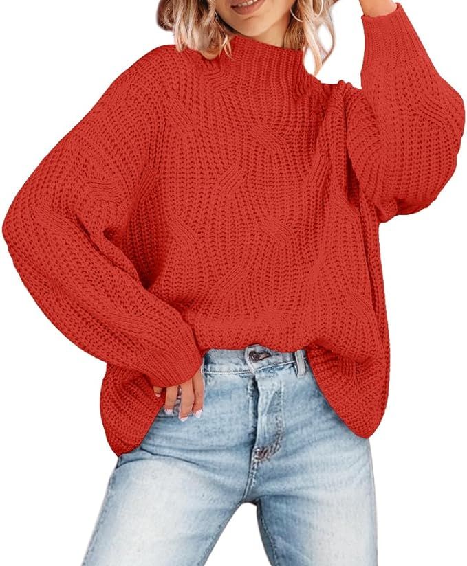 MEROKEETY Women's 2023 Long Sleeve Mock Neck Oversized Pullover Sweater Knit Chunky Jumper Tops | Amazon (US)