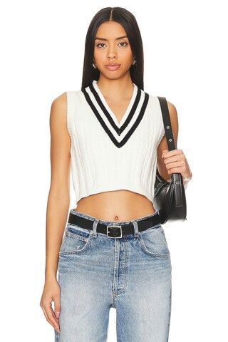 Jade Varsity Cropped Vest in White | Revolve Clothing (Global)