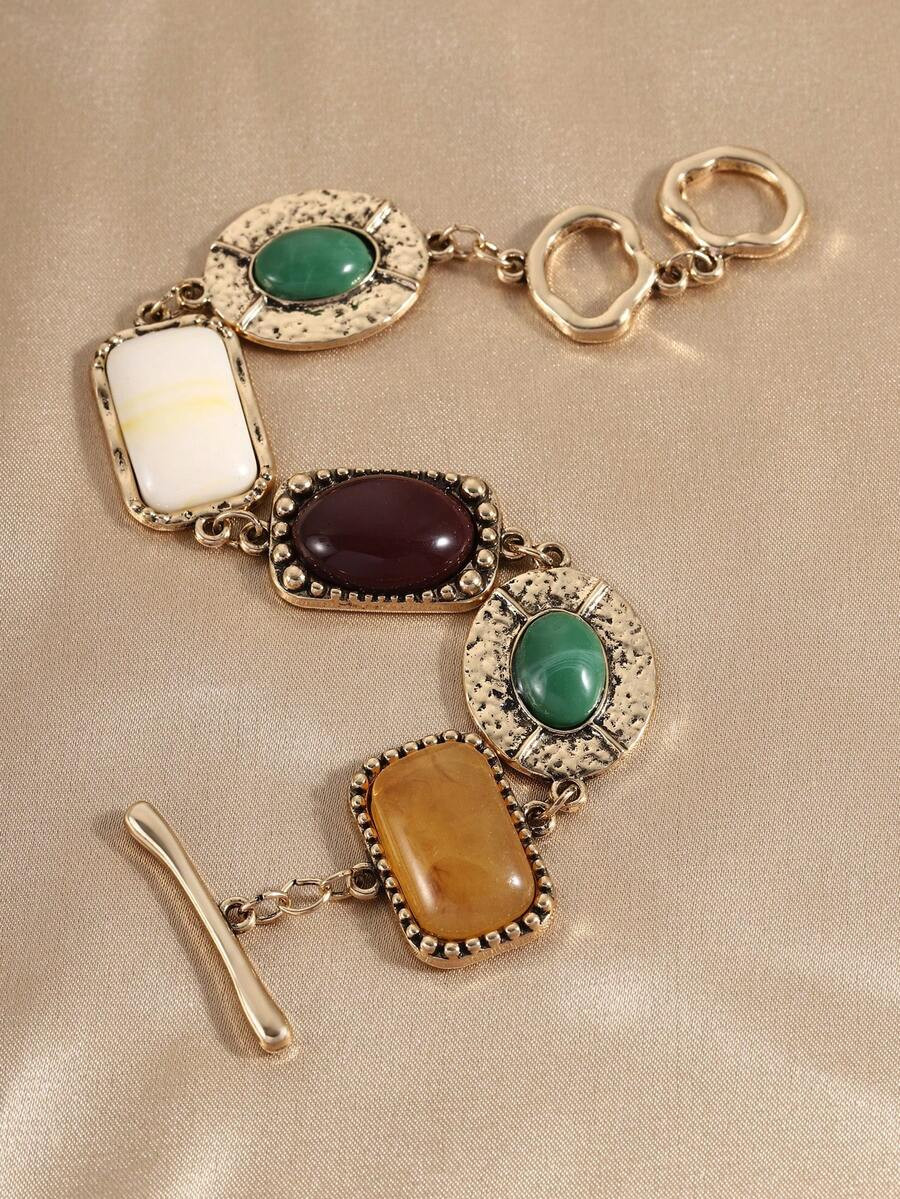 ZAA Colored Resin Bracelet, Zinc Alloy Colored Stone Inlaid Exquisite Bracelet, Heavy Industry Fa... | SHEIN
