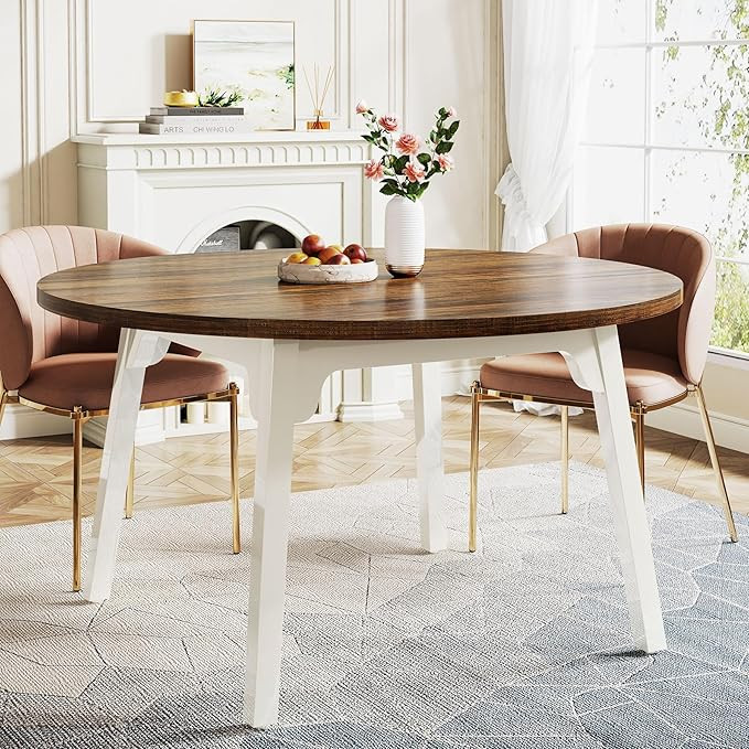 Tribesigns Round Dining Table for 4-6, 47-Inch Farmhouse Kitchen Table with Solid Wood Legs for K... | Amazon (US)