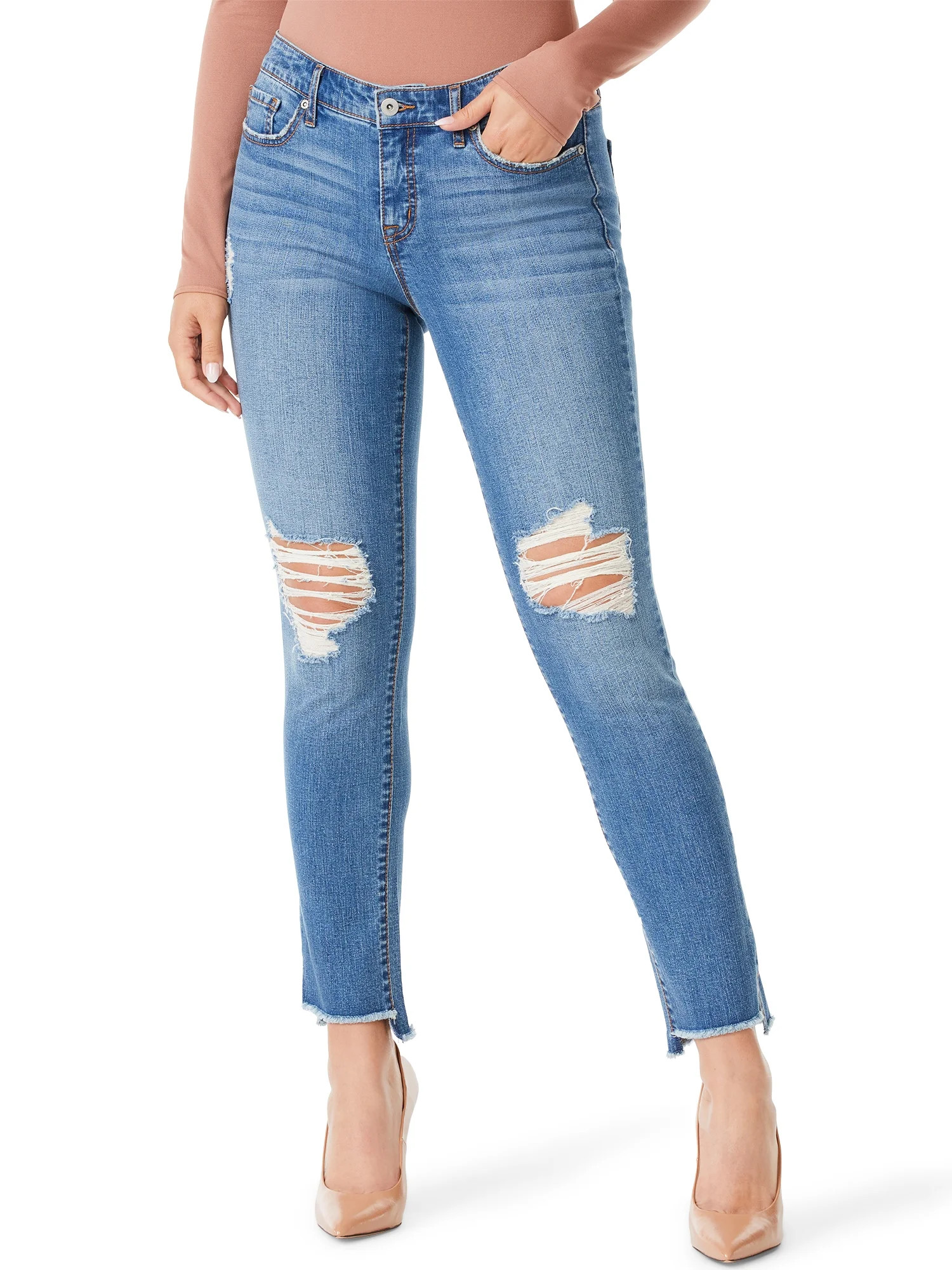 Sofia Jeans Women's Bagi Boyfriend Mid-Rise Distressed Jeans | Walmart (US)