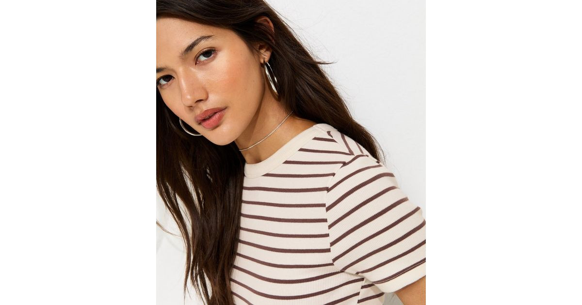 Brown Striped Cotton Rich T-Shirt | New Look | New Look (UK)