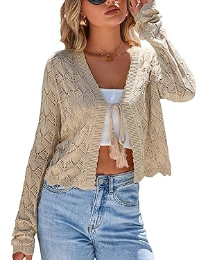 Arach&Cloz Women's Linen Tie Front Crochet Spring Shrug Beach Vacation Cropped Cardigan | Amazon (US)