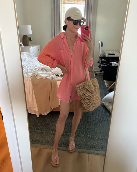 Coverup shirt: true to size (S) oversized fit 
Bikini: true to size (S in top & bottoms) 

Sandals: size up 
Ancient Greek Sandals code is TaylorBrown15 on their website 

Packable beach tote

#LTKswim #LTKtravel #LTKunder50