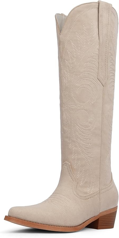 Modatope Cowboy Boots for Women Knee High Cowgirl Boots Embroidered Pointed Toe Chunky Heel Weste... | Amazon (US)