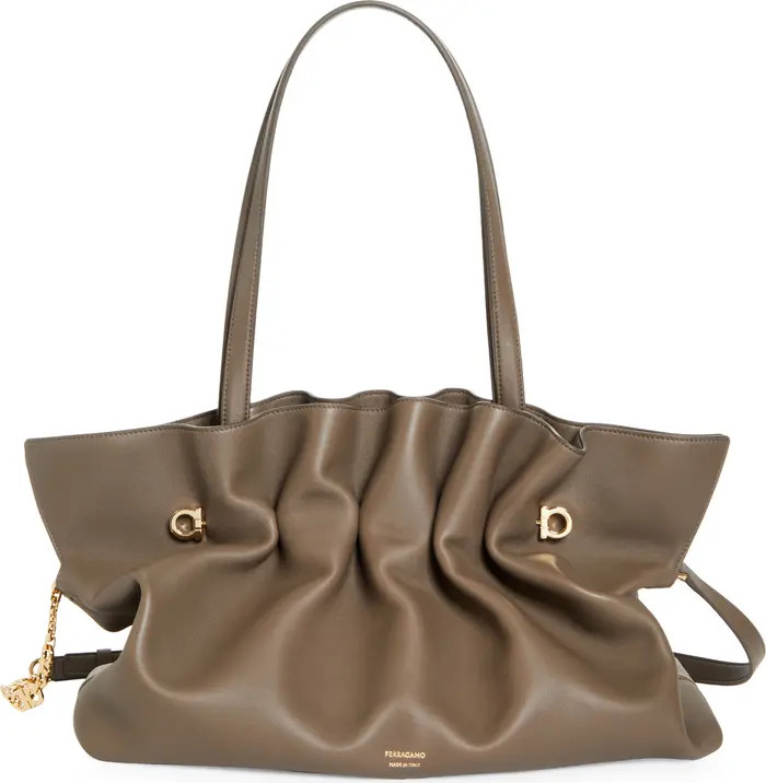 FERRAGAMO Large Gancio Piercing Soft Leather Shoulder Bag | Nordstrom | Nordstrom