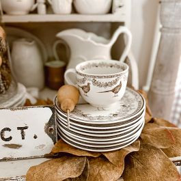 Pheasant Pattern Stoneware Coffee Mug Set of 2 | Antique Farm House