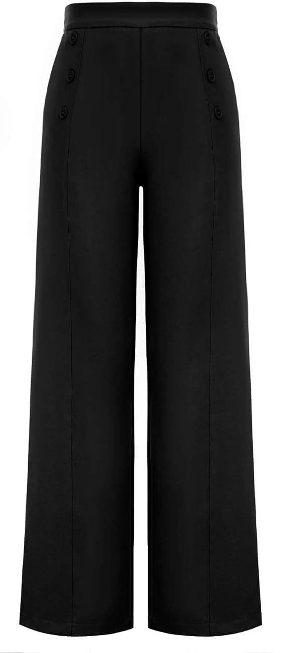 Belle Poque Women's High Waisted Wide Leg Pants Button Decorated Casual Stretchy Trousers with Po... | Amazon (US)