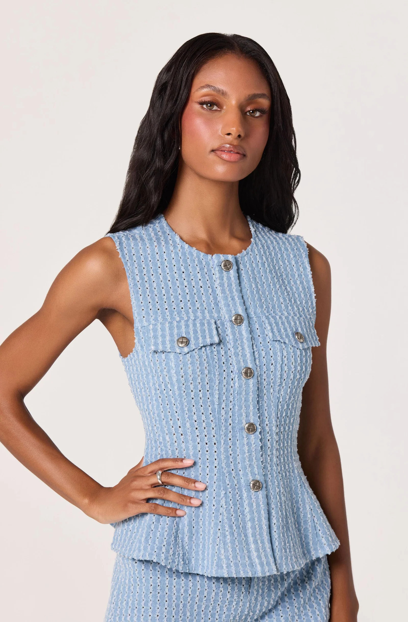 Noa Denim Peplum Vest - Blue denim / XS | ASTR The Label (US)