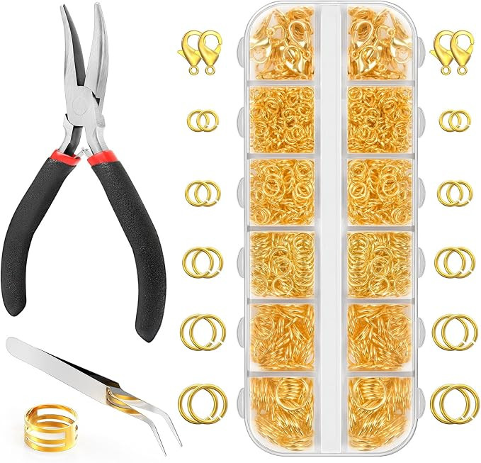 1200 Pcs Jump Rings for Jewelry Making Supplies, Necklace Repair Kit with Plier, Tweezer, Lobster... | Amazon (US)
