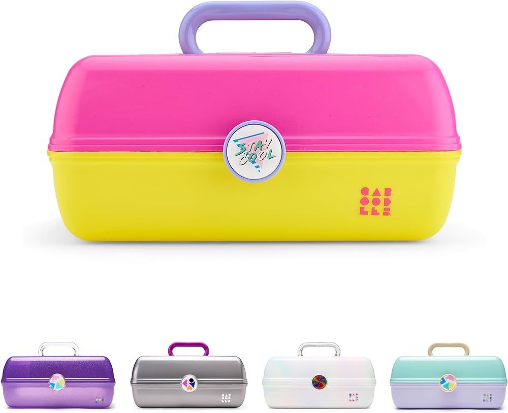Caboodles On-The-Go Girl Makeup Box, Pink on Yellow, Hard Plastic Makeup Organizer Box, Built-In ... | Amazon (US)