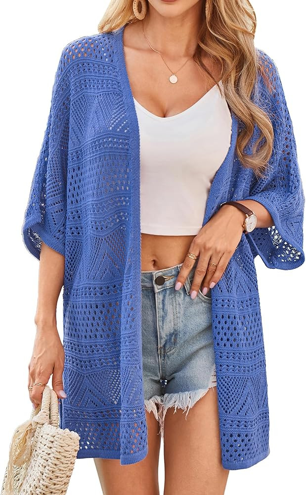 GRACE KARIN Womens Summer Short Sleeve Crochet Cardigan Sweaters Lightweight 2026 Oversized Knit ... | Amazon (US)