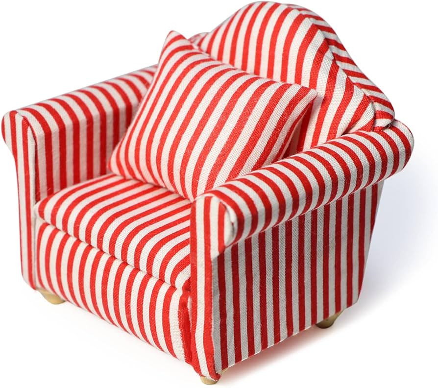Dollhouse Couch with Pillow 1 12 Scale Miniature Sofa Arm Chair Living Room Furniture Wooden Fabr... | Amazon (US)