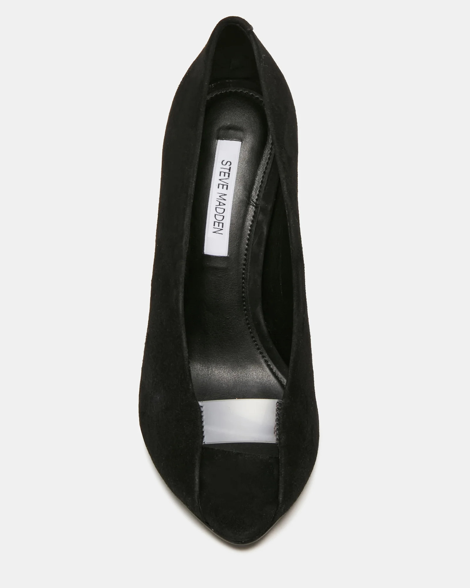 SANTINO Black Suede Open Peep-Toe Stiletto PVC Strap Women's Heel | Steve Madden (US)