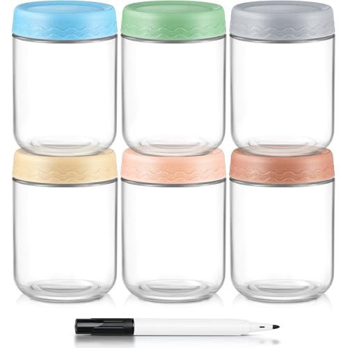 DRKIO 16 Oz Overnight Oats Containers with Lids - 6 Pack Glass Storage Jars with Airtight Lids Wide Mouth Mason Food Jars Great for Meal Prep Salad Chia Pudding Snacks Yogurt Sugar Spice Cereal | Amazon (US)