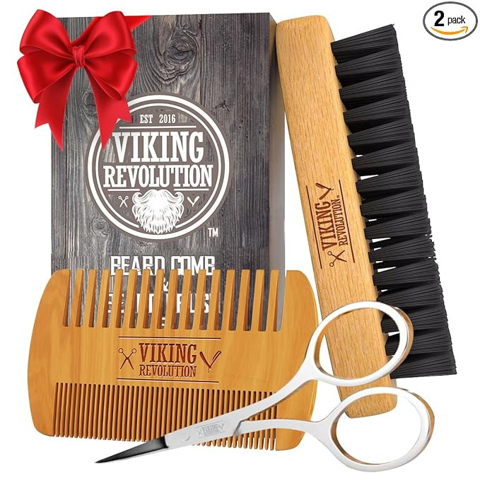 Viking Revolution Beard Comb & Beard Brush Set for Men -- Natural Boar Bristle Brush and Dual Act... | Amazon (US)